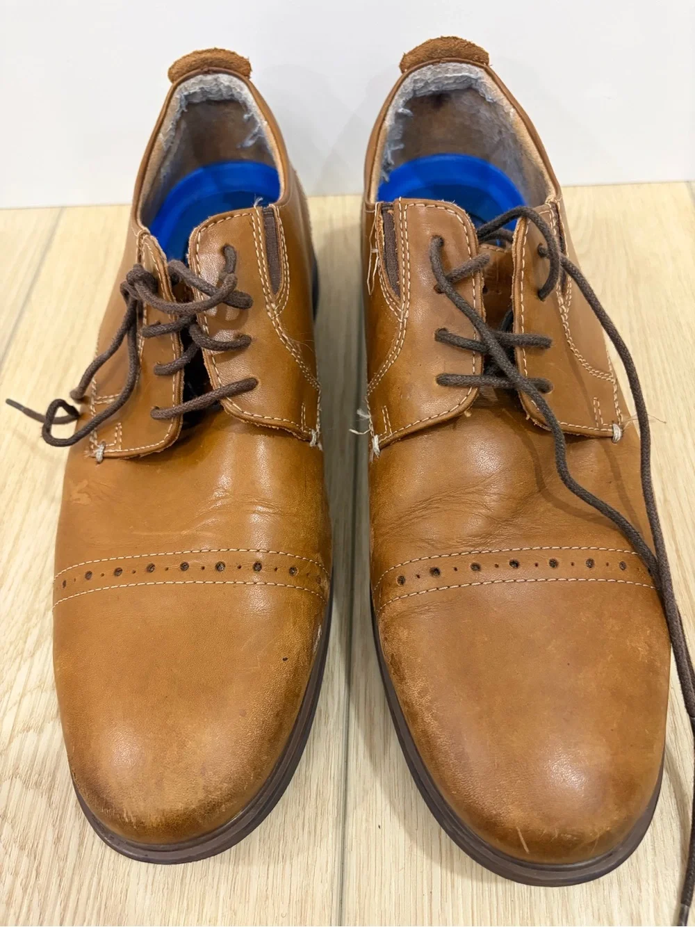 Nunn Bush Classic Cognac Distressed Brown Leather Derby Shoes Size 10M